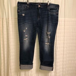 Express distressed cropped skinny jeans
